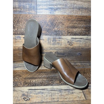 Timberland Womens US 8 Block Heel Slide Sandals Mule Brown Leather Casual Shoes