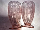 2 Pink Fostoria 4.75 Inch Footed Tumblers Bouquet Pattern Depression Glass Mint