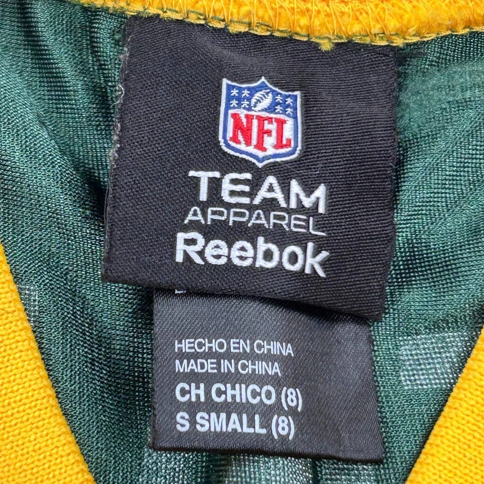 Camiseta de fútbol americano Reebok NFL Green Bay Packers, 8 años - pequeña de poliéster amarillo Foto 3 de 4