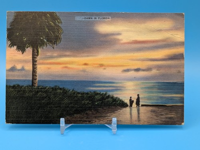 #ad Dawn in Florida Linen Postcard St Petersburg FL 1947 Sunrise Seascape $0.99