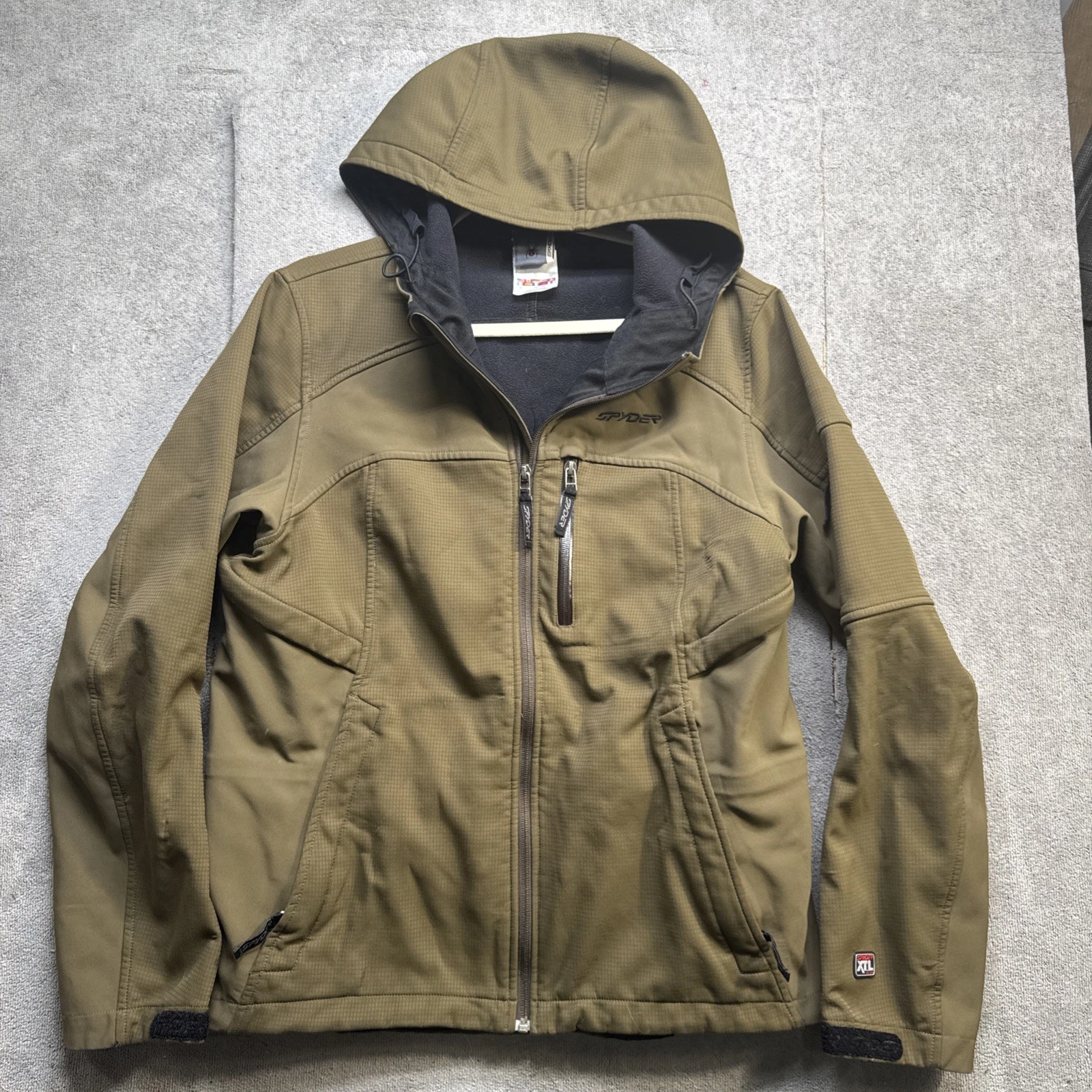 Spyder XTL 5000 mens olive green hooded softshell jacket water resistant M