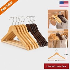 Wooden Coat Hangers Solid Wood Smooth Finish Non Slip Pant Bar 10 Pack
