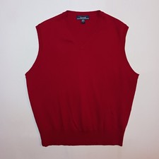 Vintage Faconnable Mens Merino Wool Sweater Vest Large Red Hong Kong V Neck