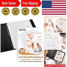 Photo Sleeves for 3-Ring Binder, 4x6 Mixed Format, 25 Pack for 150 Pictures, ...