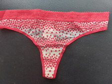 NWT Victoria's Secret Flocked Heart Mesh Thong Panty Red Size Large 484