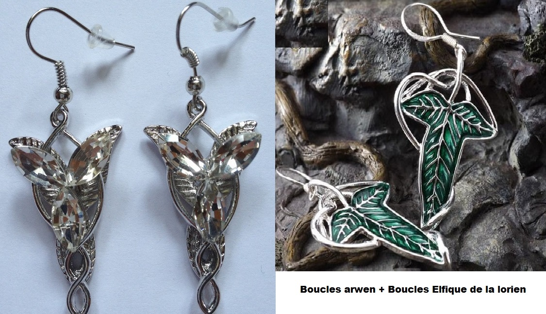 Seigneur des Anneaux : boucles d'oreilles Arwen et Lorien aux finitions ciselées argentées