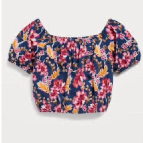Old Navy Printed Cropped Puff-Sleeve Top Floral Blouse - Size Girls M (8)