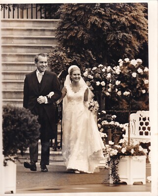 Original Pressefoto Präsident Richard Nixon & Tochter Tricia bei Hochzeit 1971