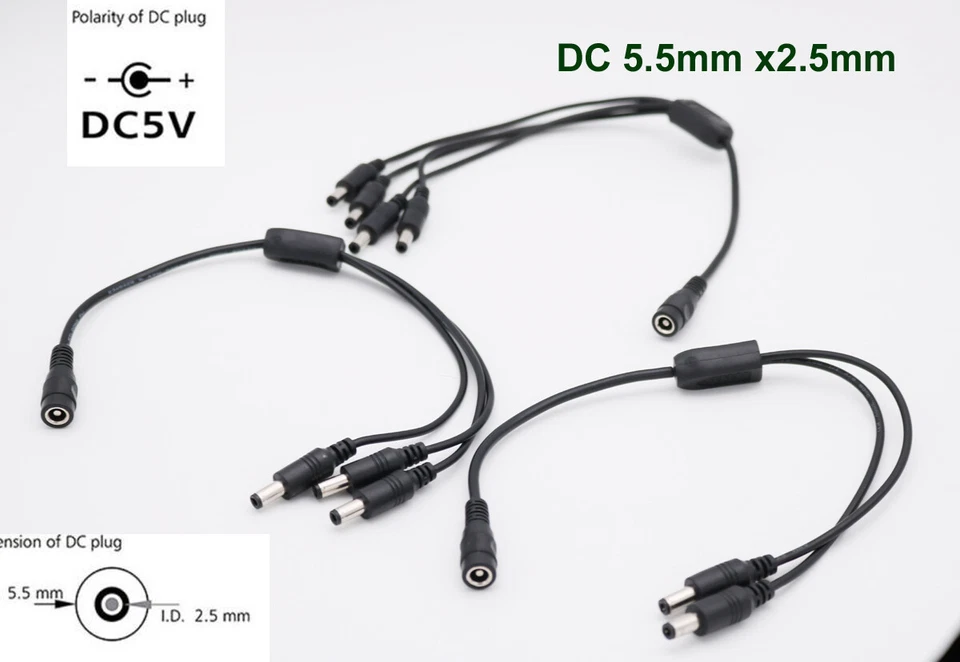 DC Female to 2/3/4/5 Male Power Splitter 5.5mm x 2.5mm Cable Adapter CCTV Camera - Image 2 of 4