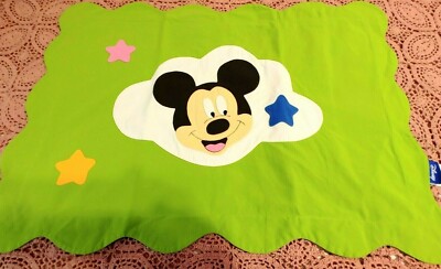 DISNEY 1 PILLOW SHAM TODDLER BED CRIB LIME GREEN SCALOPED MICKEY MOUSE 23'' x 16''