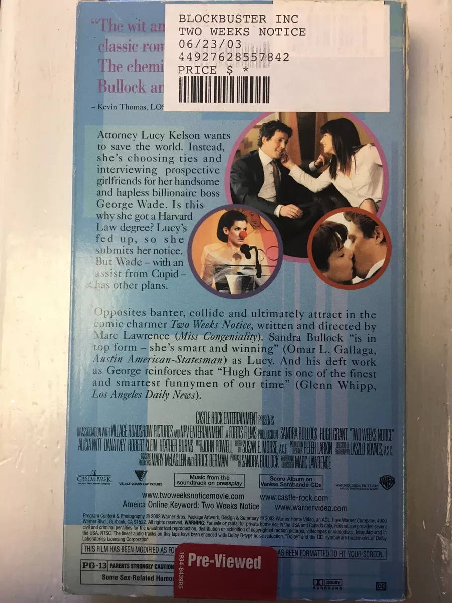 Two Weeks Notice (VHS, 2003)