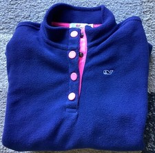 Vineyard Vines Girls Pullover Sweater 1/4 Zip Navy Knit Fleece New No Tags M
