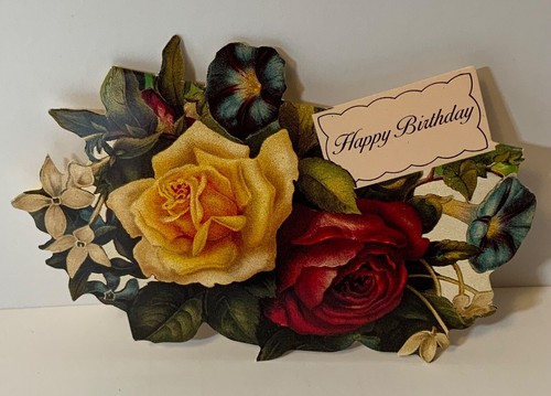 VTG The Gifted Line DieCut Blank Birthday Card UNUSED Victorian Charms Bouquet - Picture 2 of 5