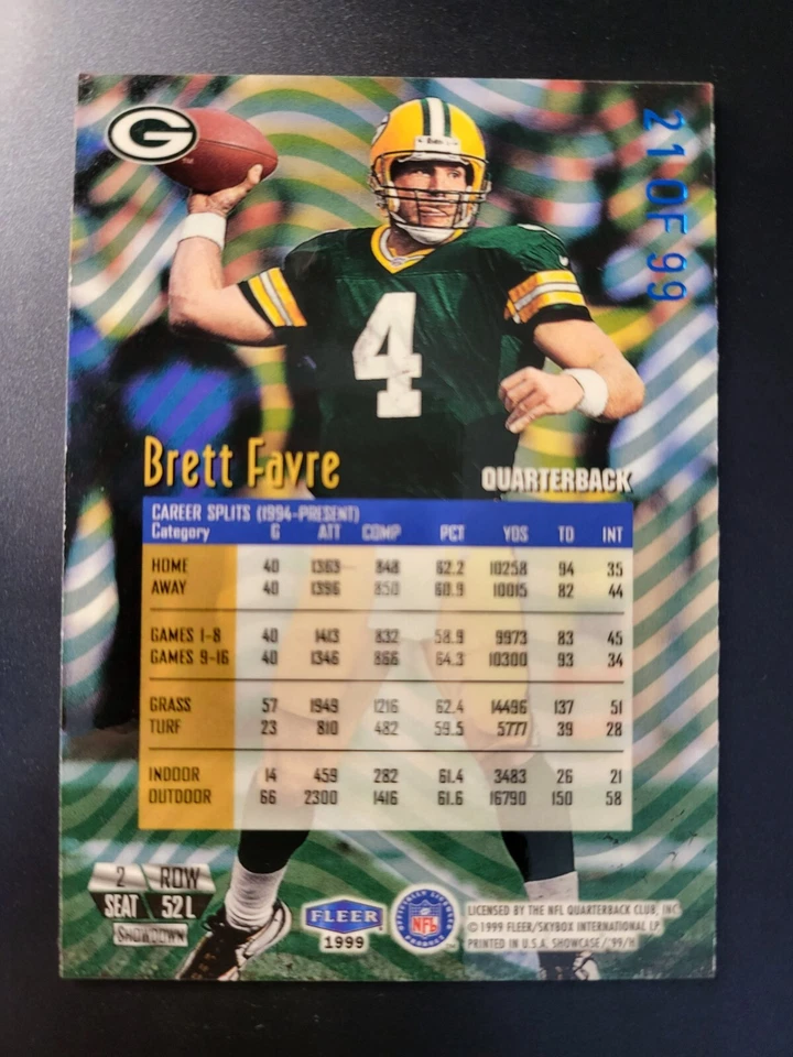 1999 Flair Showcase Brett Favre LEGACY COLLECTION  /99  - Image 2 of 3