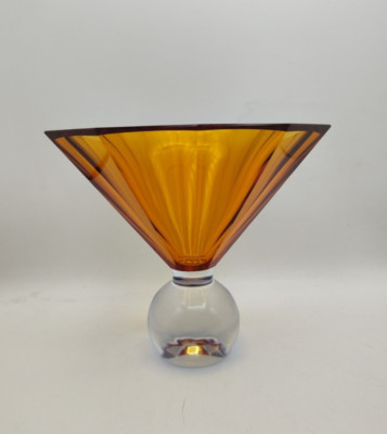 Moser Genuine Signed ''Her Majesty'' Topaz Bowl with Clear Base Created in 2007