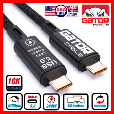 Thunderbolt 5 USB-C 5.0 Cable Charger Data 80Gbps PD 240W 16K Video Display UHD