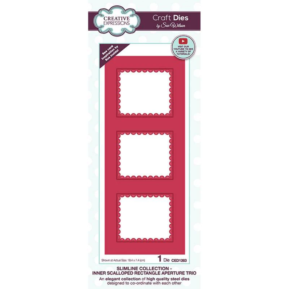 Sue Wilson Slimline Inner Scalloped Rectangle Aperture Trio Craft Die by Creativ