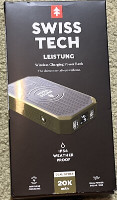 New Swiss Tech Leistung iPhone 20KmAh Weatherproof Wireless USB Solar Power Bank