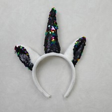 Unicorn Horn Headband Black Iridescent Sequin Ears Costume Party Accessory