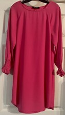 Nine West Classic Hot Pink Crepe Size 4 Smocked Cuff Long Sleeve Shift Dress