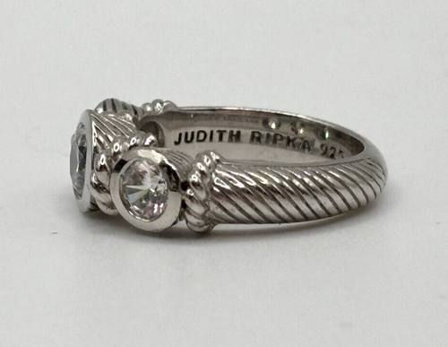 Judith Ripka 925 Sterling Silver CZ Three Stone Ring Size 5 - Picture 5 of 9