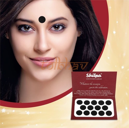 Shilpa Vive Sticker Kumkum Bindi Tattoos Size 2, 2.5, 3, 4, 5, 6, 7, 8 Black New - Picture 37 of 43
