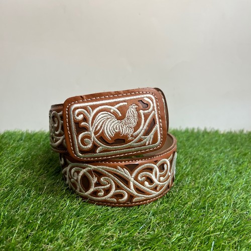 Cintura da uomo Cowboy Western messicano piteado ricamo in pelle Cinto Bordo Vaquero - Foto 16 di 29