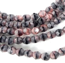 25 Firepolish Czech glass Faceted Round Bead Pink Black Crystal 6mm