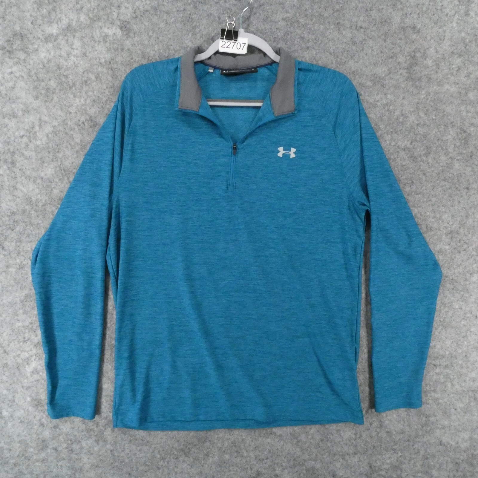 Under Armour Shirt Mens Medium Loose Blue Long Sleeve 1/4 Zip Lightweight w Logo