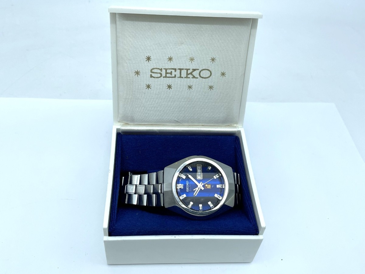 Vintage SEIKO Elnix Watch 3-sided Blue cut glass Electromagnetic
