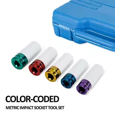 5Pcs Set 1/2 Inch Impact Drive Lug Nut Socket Non-Marring Thin Walled colour US