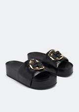 Tory Burch Woven Double T Platform Slide /Crinkle Leather/ Black/ Sz 5 298