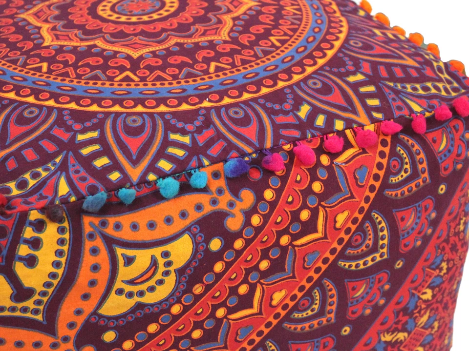 Square Ottoman Pouf Cover Indian Multi Red Mandala Footstool Cover All Size AU - Image 4 of 4