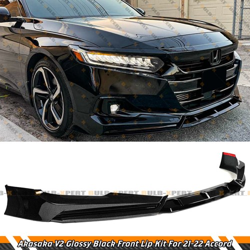 KREACIA Front Lip Splitter For Honda Accord 2021-2022 – Gloss Black ABS, 4-Piece Kit, Aggressive Style, Bolt-On Installation