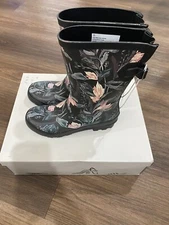A New Day Women's WATERPROOF Floral Vicki Mid Calf Rubber Rain Boots Size 6 NEW