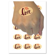 Handwritten Love Script with Hearts Temporary Tattoo Water Resistant Set