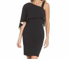 $119 Adrianna Papell Women Black Crepe One-Shoulder Dress Size 12