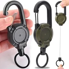 Retractable carabiner with steel cable, spring keychain