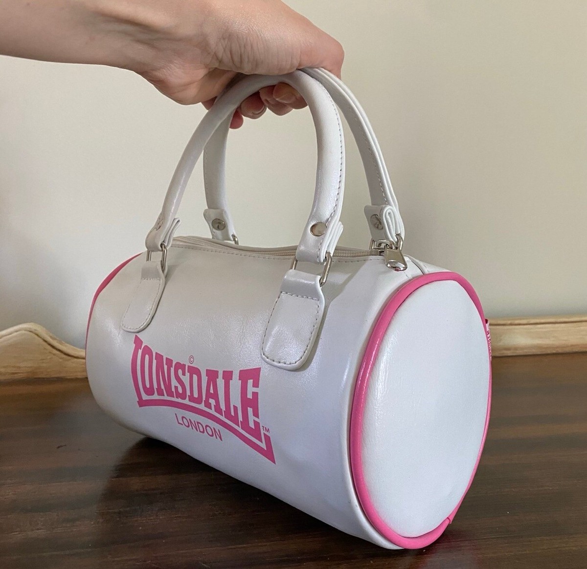 Vintage Lonsdale London Pink and White Bag