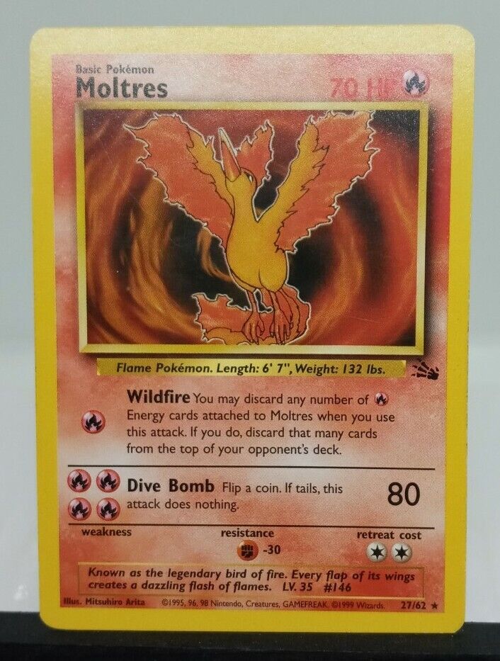 Mavin  Moltres Fossil Unlimited Set 12/62 Shiny Holo Rare Genuine