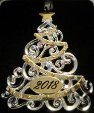 2018 DATED SPARKLING SILVER/GOLD CHRISTMAS TREE ORNAMENT EUROPEAN CRYSTALS NIB