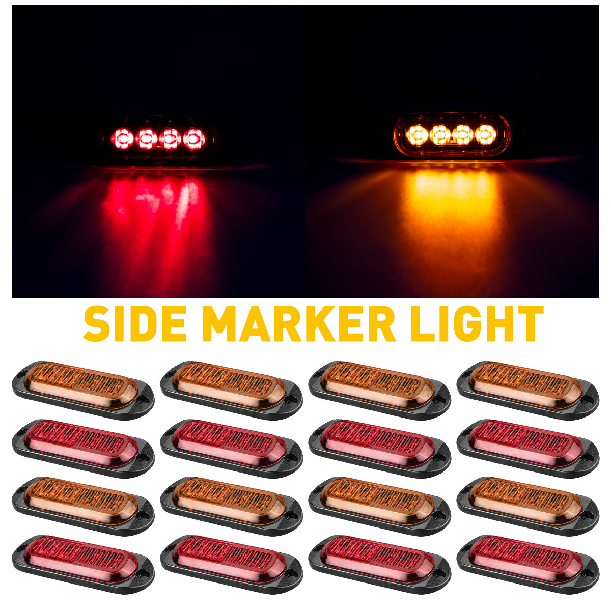 4-20x 4LED Amber Red Side Marker Clearance Lights for Truck Trailer Waterproof Design