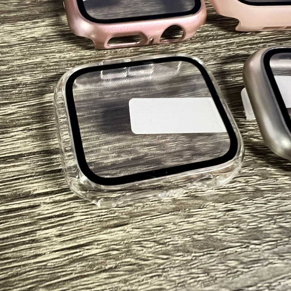 5 fundas para Apple Watch con protector de pantalla de vidrio templado para SE 6/5/4 44mm rosa Foto 3 de 4