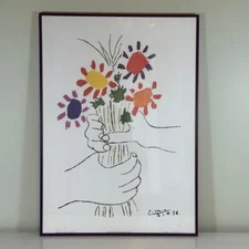 PABLO PICASSO Original Lithograph 'Bouquet of Peace' 1958 Hands with Flowers