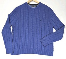 Nautica Men  s Crew Neck Sweater Blue Cable Knit Cotton Nautical Size Large