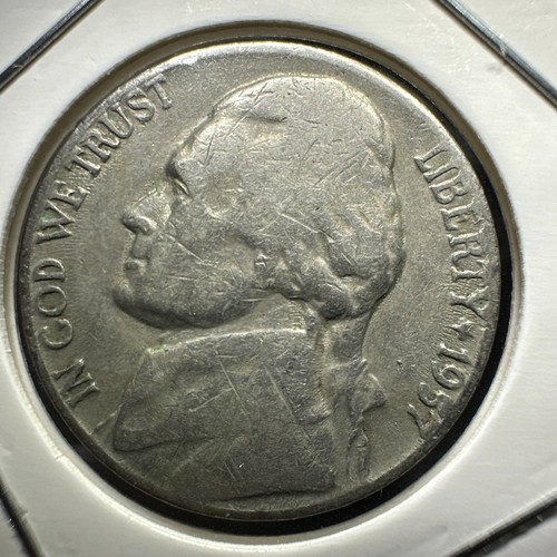 1957 Error Jefferson Nickel No Mint Mark. DDO/DDR. Falsch ausgerichtet - Bild 2 von 3
