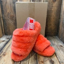 UGG FLUFF YEAH WOMENS US 9 SLIDE SLIPPERS RED CURRANT PLUSH SLINGBACK SANDALS
