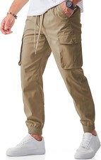 Men's Cargo Joggers Pants Stretch Tapered Fit Elastic Waist Drawstring W/Pockets