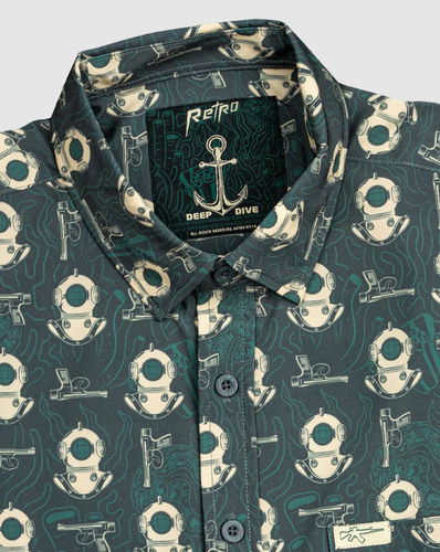 NEU Retro Rifle Deep Dive (grün) Herren Button Down Hemd | Kurzarm - Bild 3 von 8