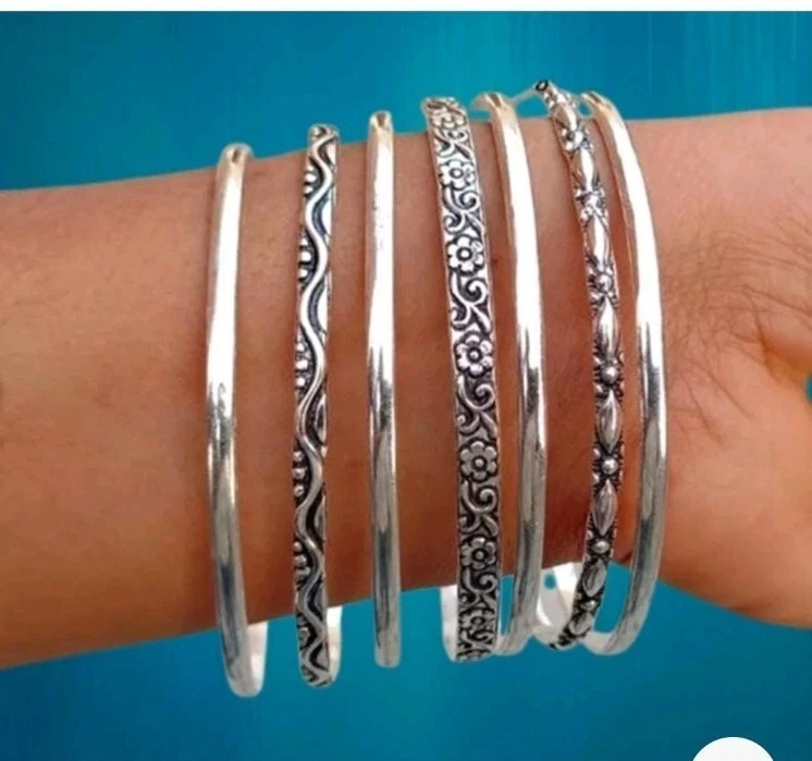 Set Of 7 Bangle Solid 925 Sterling Silver Beautiful Handmade Women Bangle, M1466 - Image 3 of 4